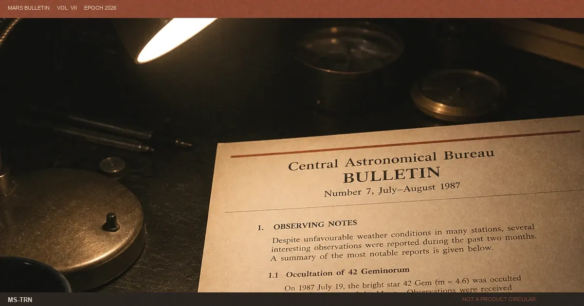Lamp-lit dust bulletin photographed for transit notes